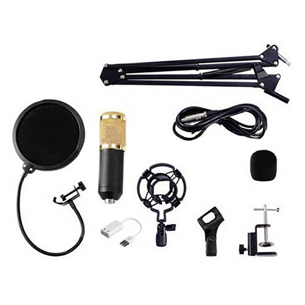 

BM800 Stand Recording Karaoke Sound Card Condenser Suspension Computer Vocal Boom KTV Scissor Arm Microphone Set Wired Studio