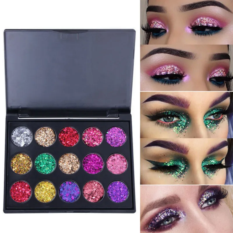 15 Color Shiny Eye Shadow Palette Metallic Diamond Eyeshadow Pigment Holographic Matte Makeup Fashion Cosmetic Powder TSLM4 |