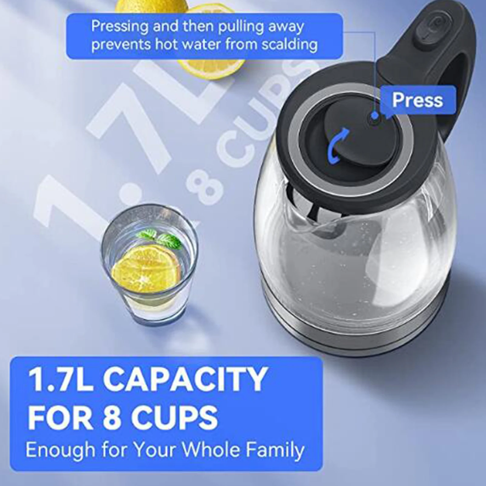 Tea Kettle Car Electric Kettle Electric Kettle 1.7L Glass Hot Water Heater for Tea Coffee Auto Shut-Off Kitchen Appliances Electric Kettles Tea Pots 110V 1500W