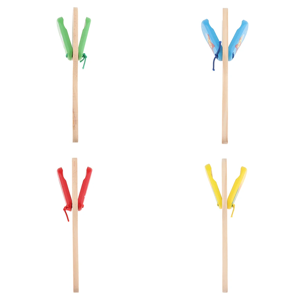 Wooden Long Handle Castanet/Clapper/Clacker Children Music Rhythm Trainning Equipment for Toys Kids Early Music Learning