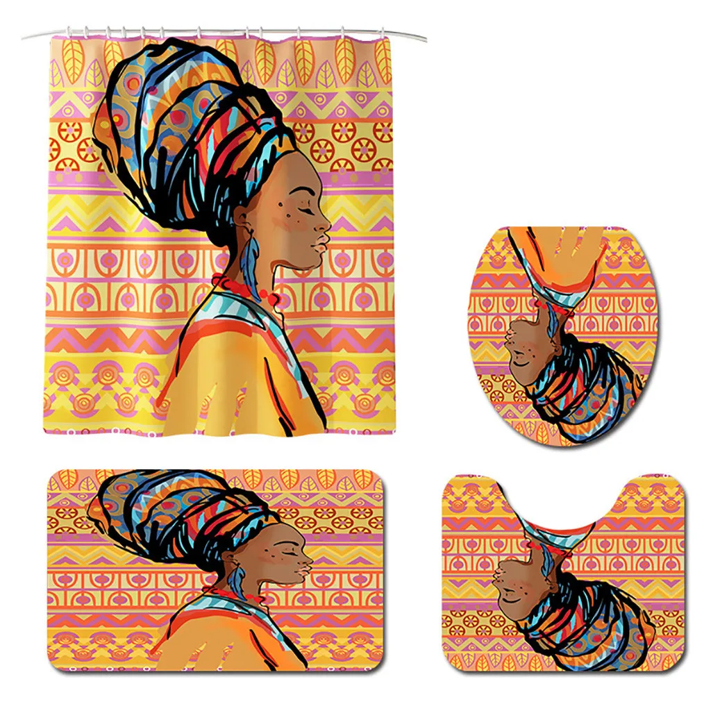 A Non Slip Toilet Polyester Cover Mat Set Bathroom Shower Curtain textiles bedclothes Bathroom Carpet multicolor Polyester Fiber - Цвет: A