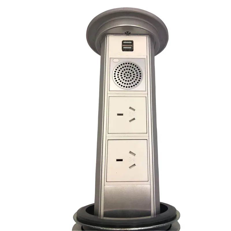 

One-key Intelligent Motorized Electric Socket with 2 AU Power outlets,2 USB Charger Ports, 1 bluetooth speaker Customized Accept