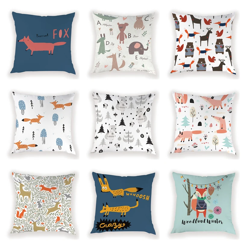 

Festival Fox Pillow Case Little Hero 45*45 Cushion Home Decor Christmas Tree Cushion Cover High Quality Pillowcase For Bed Decor