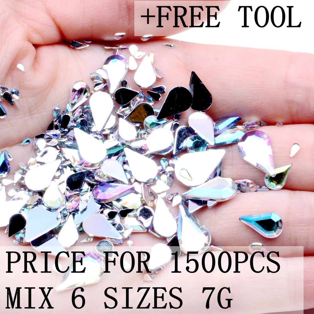Packing Mixed 7g Акриловые стразы 6 размеров, Стразы для ногтей с плоской задней поверхностью, Стразы для ногтей 3D, инструменты для украшения ногтей - Цвет: Packing Mixed 7g