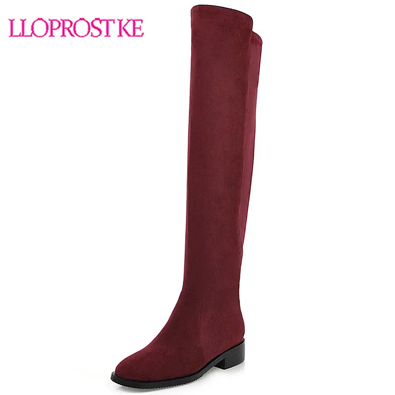 

Lloprost ke Knee High Boots Low Heels Boots Platform Plush Warm Womans Winter Long Boots Zapatos Mujer Black Brown Boots H616