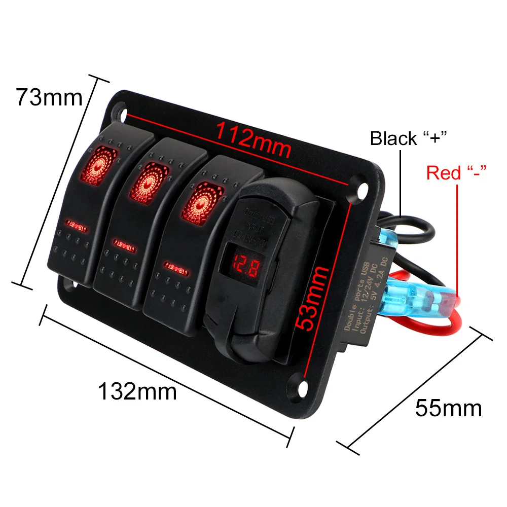 24V 12V Switch Panel 3 Buttons Car Toggle Light USB Chargers 3.0 Volt Tester Accessories for Boat Marine Caravan Truck Trailer images - 6