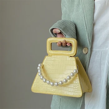 

vintage crocodile pearl handbag designed fashion versatile trapezoidal one-shoulder diagonal women bag