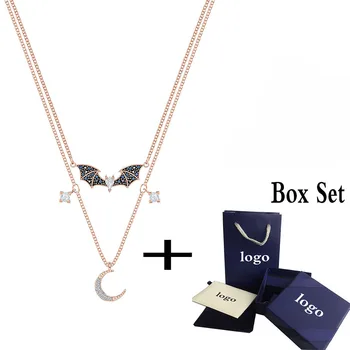 

Fashionable New Prosperity Double Layer Necklace Crescent Moon and Lucky Bat Pattern Give Girlfriends Romantic Birthday Gift
