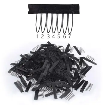 

Xtrend New Black lace Wig clips Steel tooth Polyester durable cloth wig combs for hairpiece caps wig Accessories tools 10-500pcs