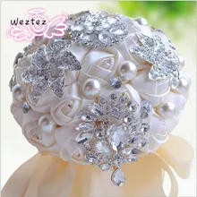 Шелковый Свадебный букет невесты Свадебный букет Искусственный жемчуг и Кристалл блестящие стразы Ленточные розы цветы SPH236
