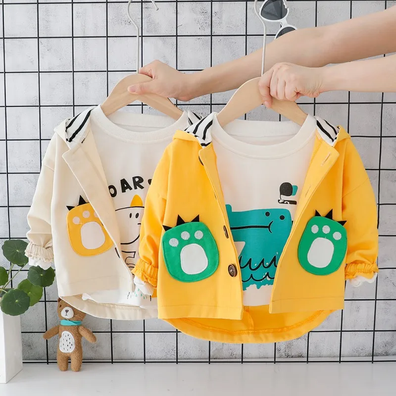 1-5T Baby Boy Clothes Boys Jacket Coat New Spring Children's Clothes Cartoon Dinosaur Pattern Hooded Tops Outwear Kids Clothes