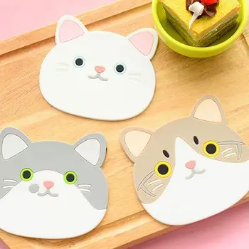 

Silicone Cat Shaped Tea Coaster Cup Mat Pad Mug Holder Mat Coffee Drinks Table Placemats Heat-resistant Cup Coasters