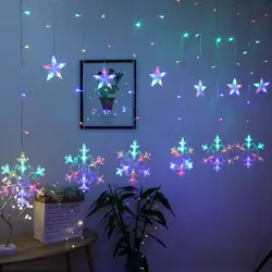 Indoor Outdoor Christmas Snowflake LED String Light Flashing Fairy Lights Curtain Light Garland For Holiday Party New Year Decor