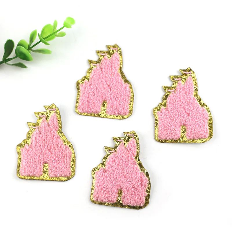 2022 New 3D Colorful Castle Bow Chenille Embroidered Patches Iron on Embroidery Sewing On Badges Children kids Clothing Stickers 