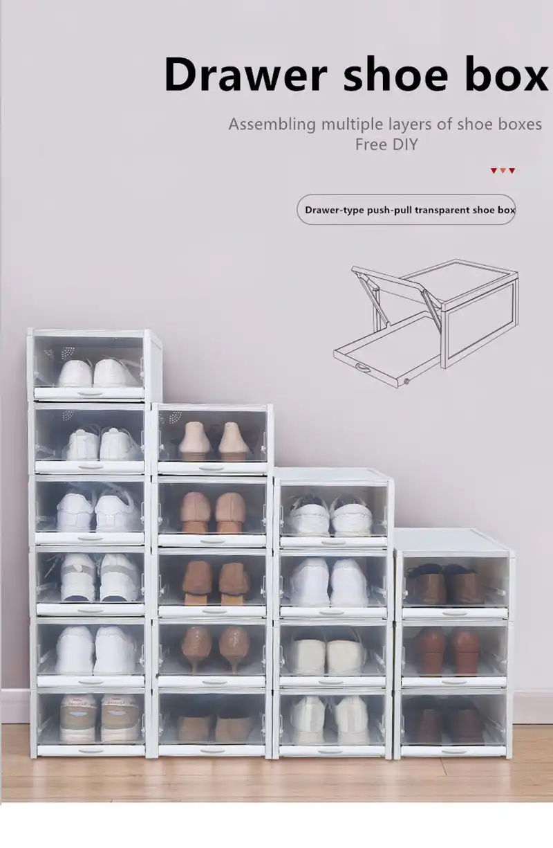 shoe cupboard on Plastic Pull Shoe Storage Box Container Case Transparent Clear Stackable Shoes Boxes Cabinet Organizer Flip Drawer Shoe Racks Organizers Aliexpress