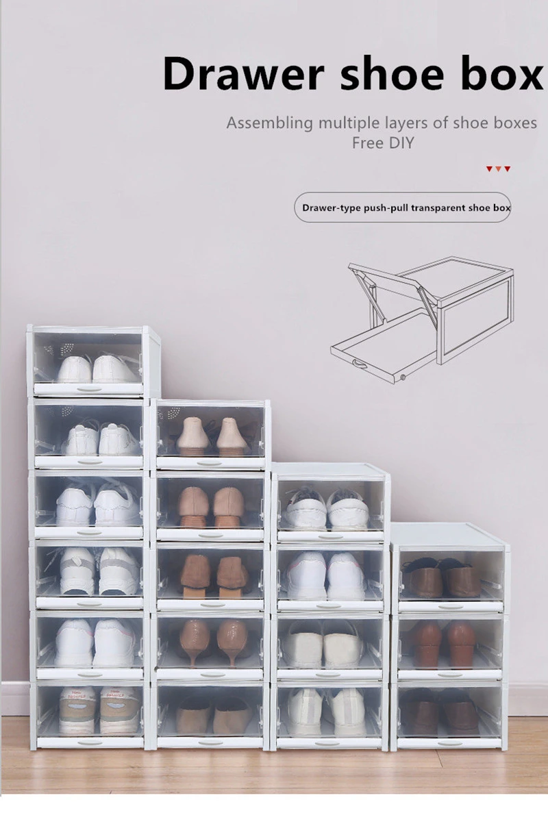 shoes storage cabinet on Plastic Pull Shoe Storage Box Container Case Transparent Clear Stackable Shoes Boxes Cabinet Organizer Flip Drawer Shoe Racks Organizers Aliexpress