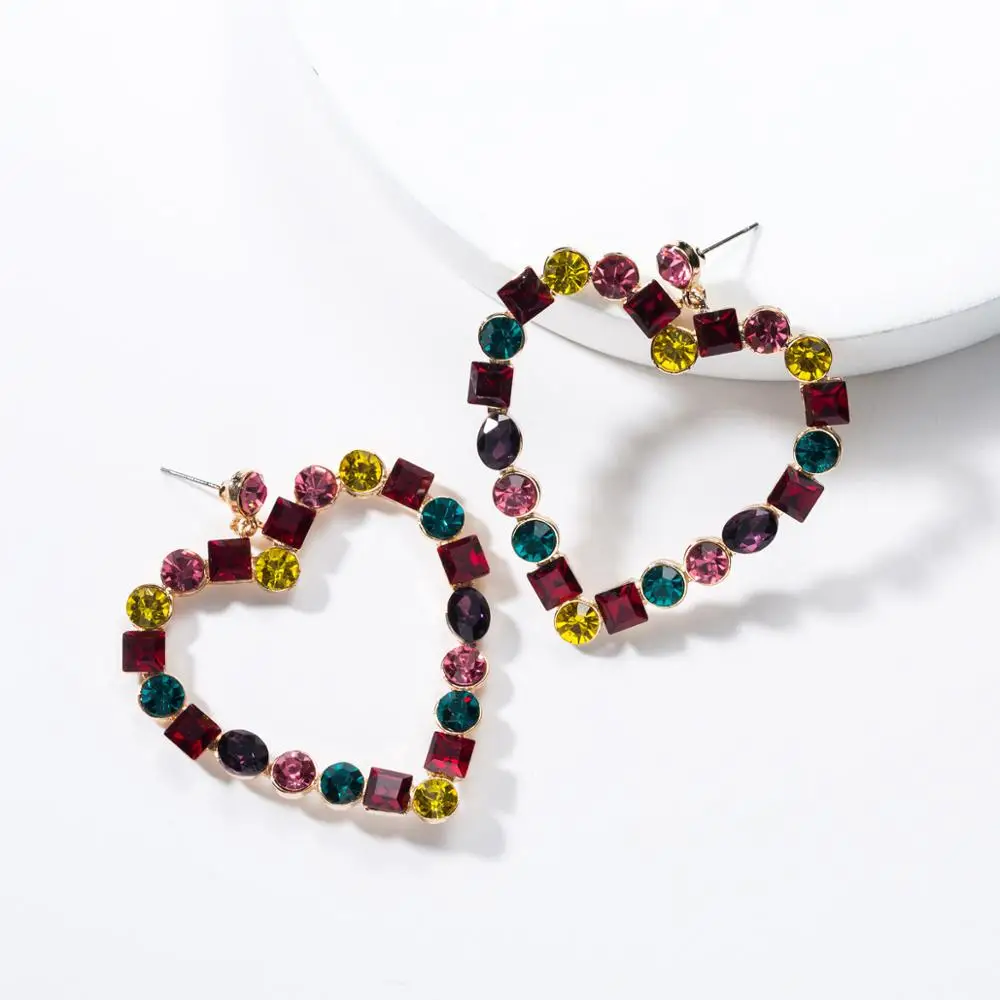 

SHIFEEL 2019 New Arrival Occident Fashion Multicolor Rhinestone Heart-shaped Drop Earrings personality Pendients Women jewelry