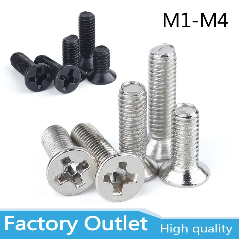 

50pcs M1 M1.2 M1.4 M1.6 M2 M2.5 M3 M4 Mini Micro Small Black 304 Stainless steel Cross Phillips Flat Countersunk Head Screw Bolt