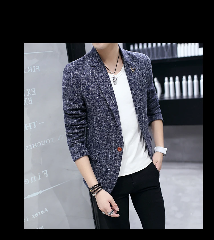 New Slim Fit Casual Jacket Cotton Men Blazer Coats Single Button Gray Mens Suit Jacket Autumn Coat Male Suit Jackets