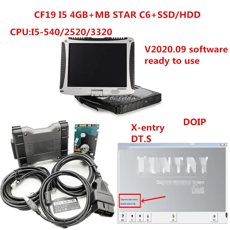 CF19 ноутбук ПК 4g ram I5 ЦП с диагностикой МБ VCI SD Подключение C6 OEM DOIP Xen-Попробуйте