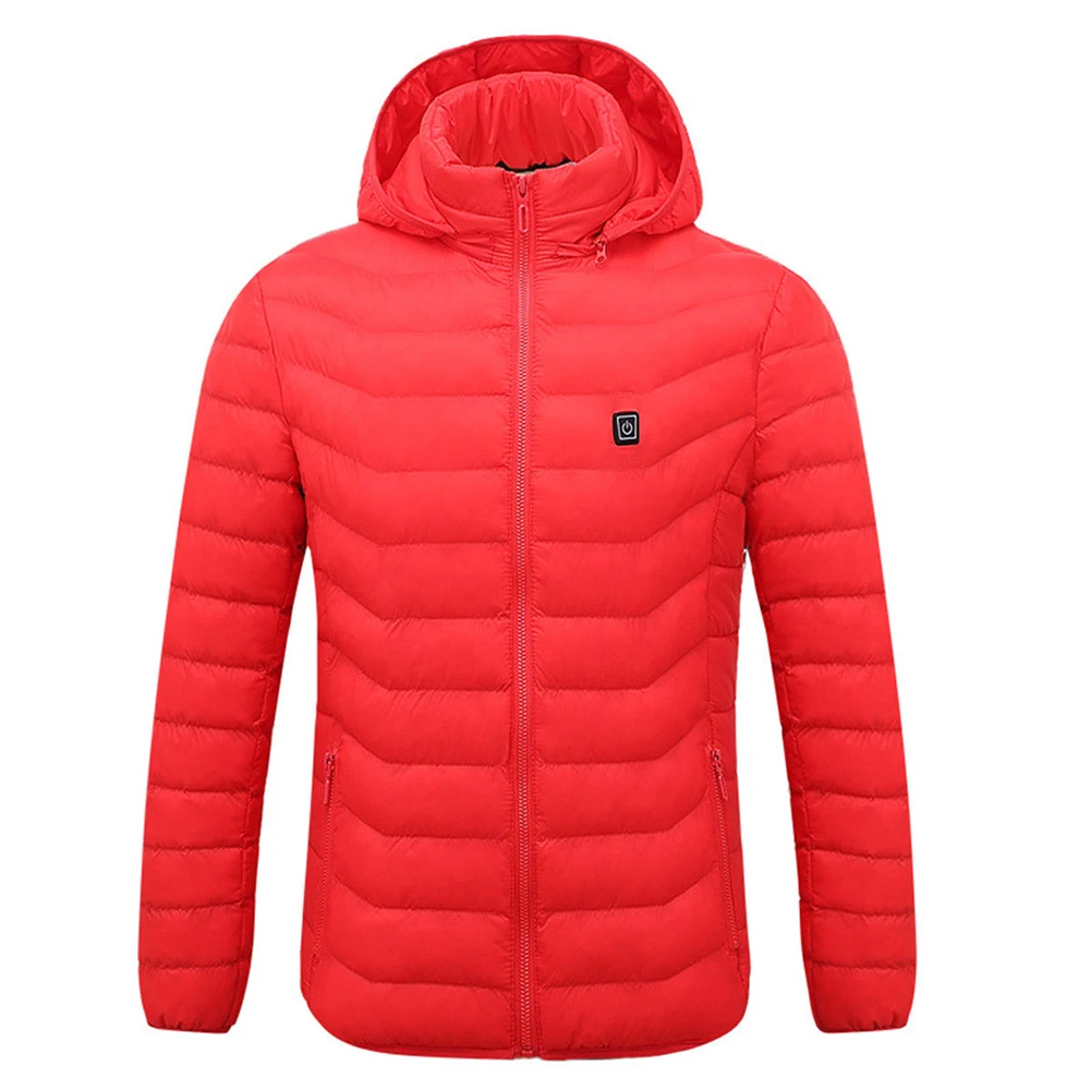 USB пальто с подогревом Электрический жилет с подогревом температуры Регулируемый Электрический аккумулятор зимняя теплая куртка с капюшоном одежда на молнии - Цвет: Red