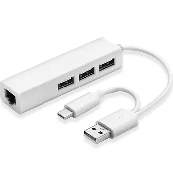 

USB Ethernet with 3 Port HUB USB 2.0+Type-C RJ45 Lan Network Card USB to Ethernet Adapter for Mac iOS Android USB 2.0 Type-C HUB