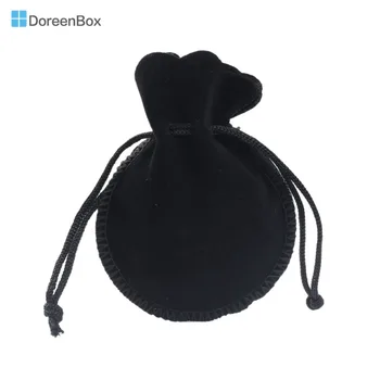 価格 20個doreenボックス黒ベルベット巾着ポーチジュエリーギフトバッグ文字列9x7.5センチメートル (3-1/2