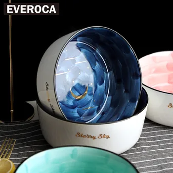 

Nordic Starry Sky Cute Rice Bowl Household Kitchen Tool Fruit Salad Noodle Soup Cereal Dessert Underglaze Ceramic Bowl