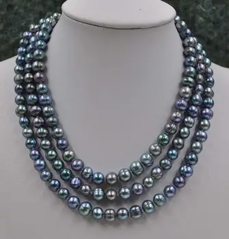 

Beautiful peacock black 7mm potato freshwater Pearl Necklace 45"