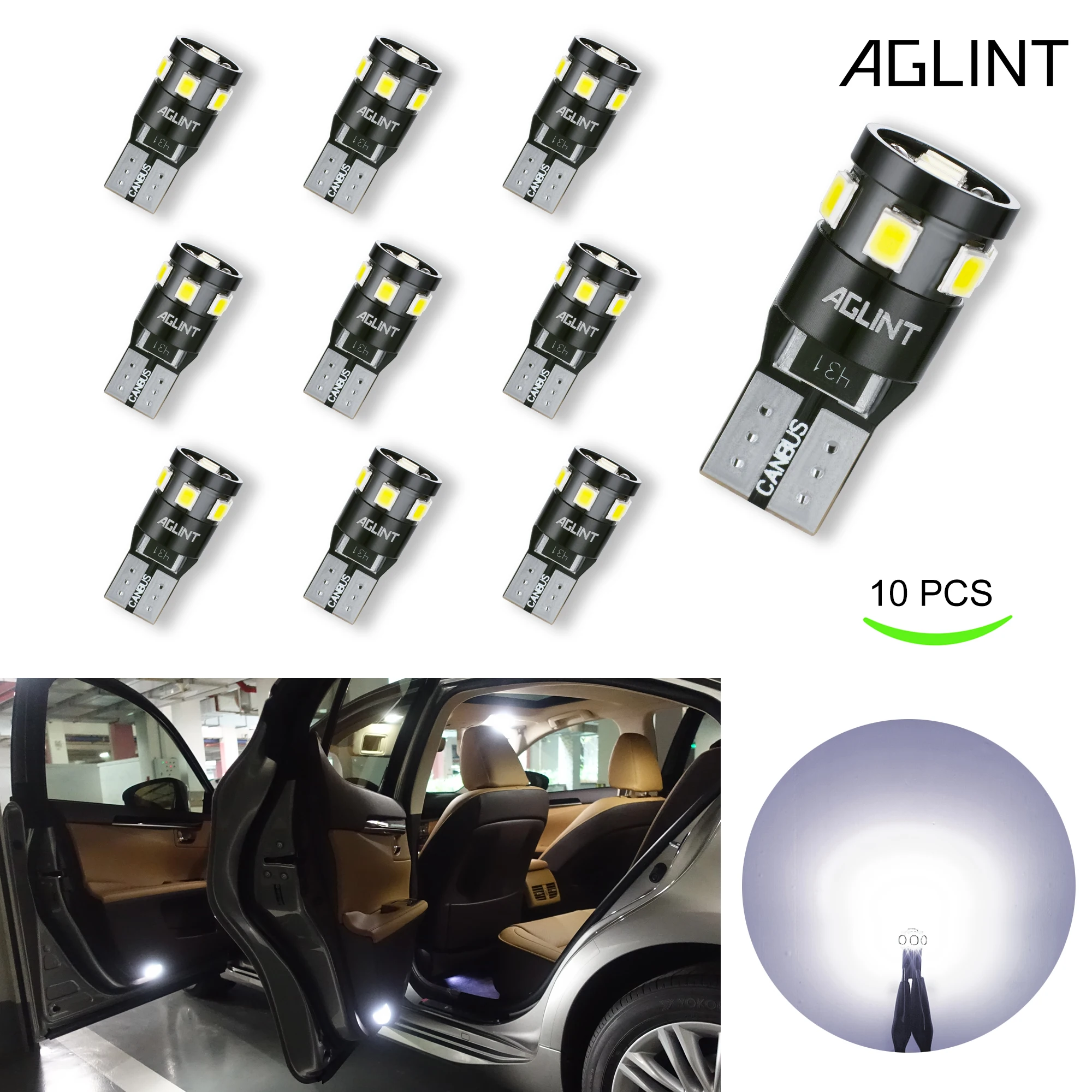 AGLINT 10 шт. T10 светодиодная автомобильная лампа Canbus без ошибок W5W 194 168 2825 9 SMD 2835 для