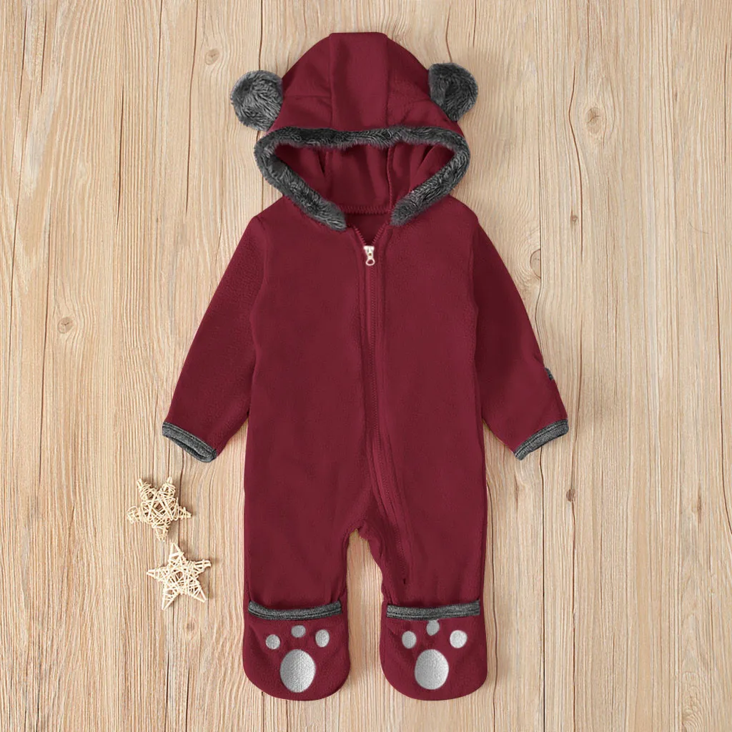 Детские комбинезоны для девочек и мальчиков, однотонный флисовый комбинезон с капюшоном и ушками из мультфильмов, одежда Зимний флисовый комбинезон для детей Ropa Bebe