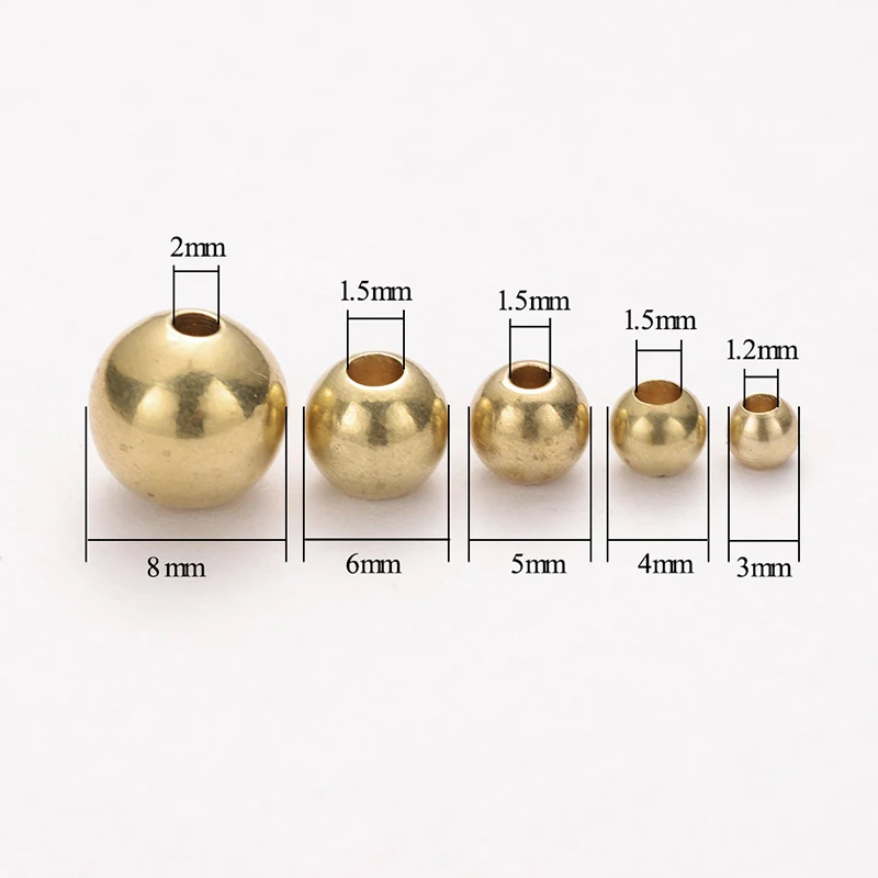Brass Ball Beads 50pcs Original Round 3/4/5/6/8mm For DIY Necklaces Jewelry Making