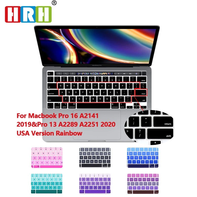 

HRH Gradual Rainbow Color Silicone English Keyboard Skin Cover For MacBook New Pro 16 2019 A2141 pro13 A2289 A2251(2020Release)