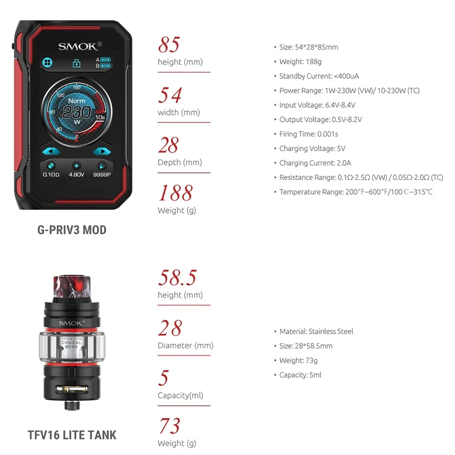 Электронная сигарета Vape SMOK G PRIV3 Kit электронная Box Mod батарея 18650 TFV16 Lite Tank