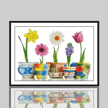 

Flower series cross stitch five happiness home colorful life pattern printed chinese Hand embroidery needlework decorations gift