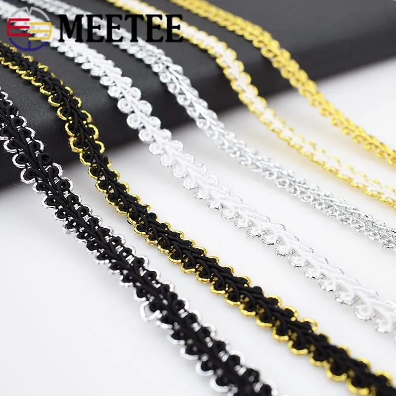 Кружевная швейная накладка Meetee 20 метров 0 8 см изогнутая золотого серебряного