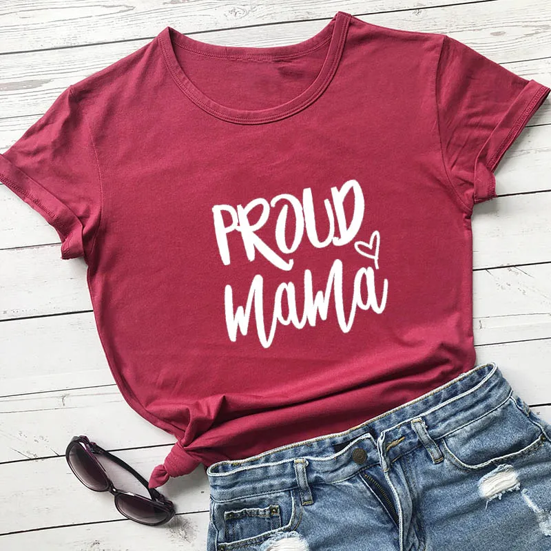 Новое поступление забавная футболка из 100% хлопка с надписью Proud Mama