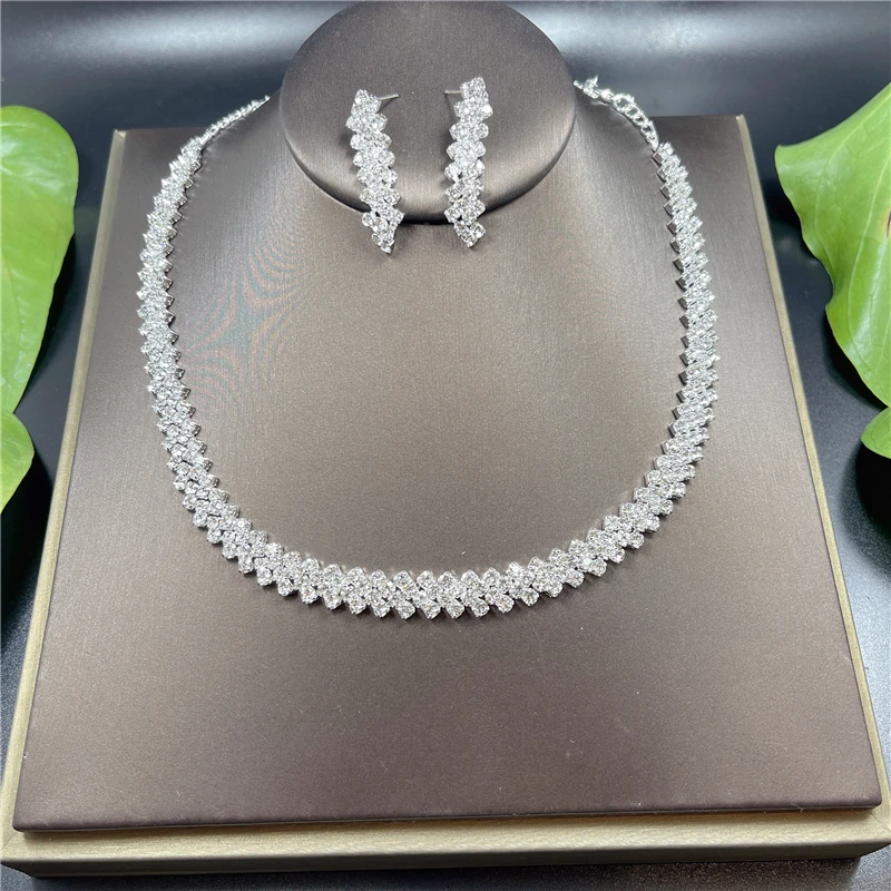 New Fashion Women Necklace Earrings Set Alloy Rhinestone Wedding Bridal