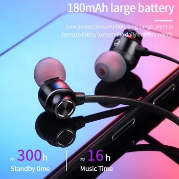 

Wireless Headphones V5.0 Bluetooth Earphone Neckband Sports Stereo Headset with Mic for Xiaomi iphone all phone Magnetic Earbuds