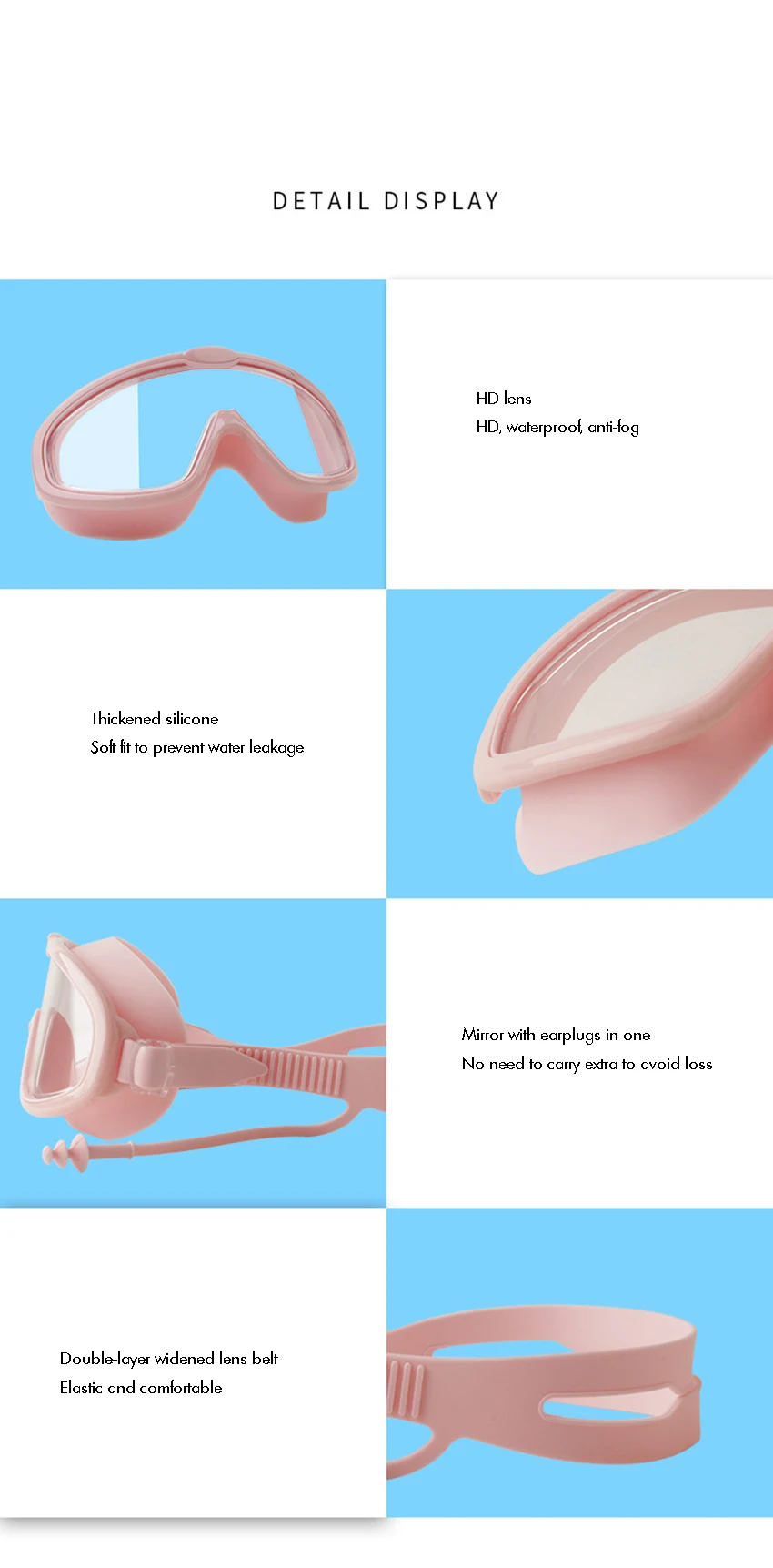 Kids Anti-fog Swimming Goggles With Earplugs No Press The Eye Swim Eyewear