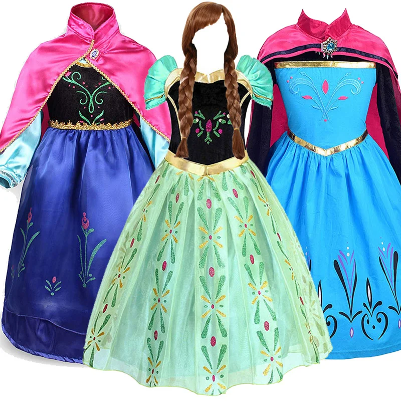 Платье Анны и Эльзы для девочек; Детский карнавальный костюм Снежной Королевы; костюм принцессы Эльзы; Аксессуары для париков; Детский карнавальный костюм