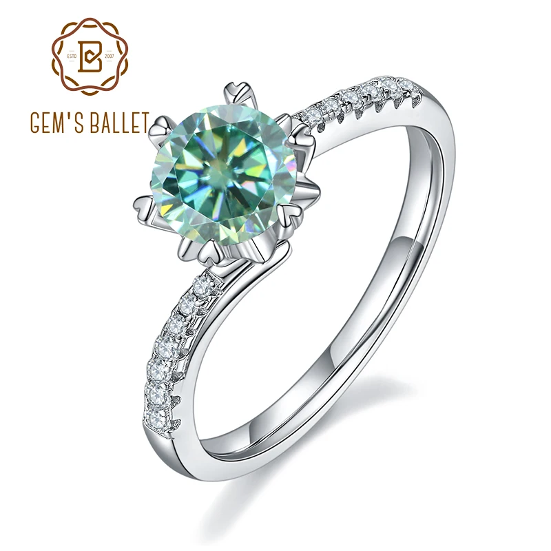 

GEM'S BALLET Engagement&Wedding Green Sparking Created Moissanite Ring For Women Ladies Ring 1ct 100% 925 Sterling Silver