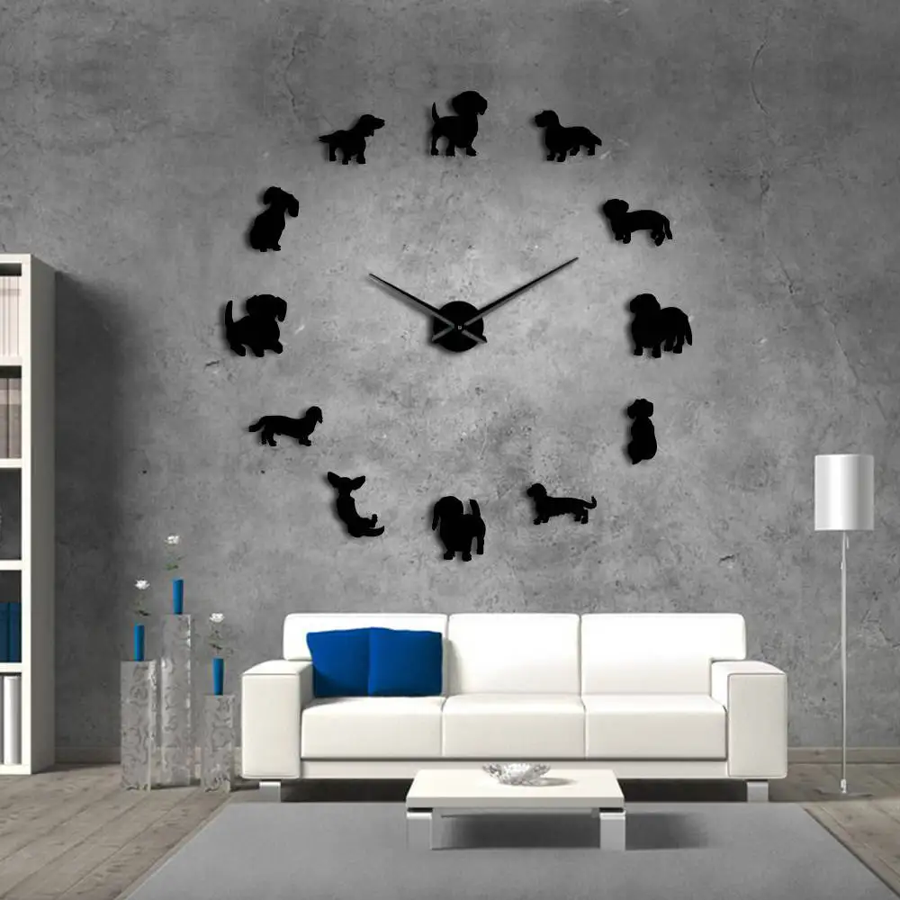 

Acrylic Mirror Sticker Large Decorative Wall Clock Stickers Modern Design for Living Room Watch Black Horloge Hot Creative Dogs
