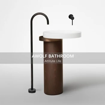 

Bathroom Basin Sink Faucet Solid Brass Floor Standing Tap Bathtub Faucet Matte Black Chrome Hot Cold Mixer Single Handle AH3047