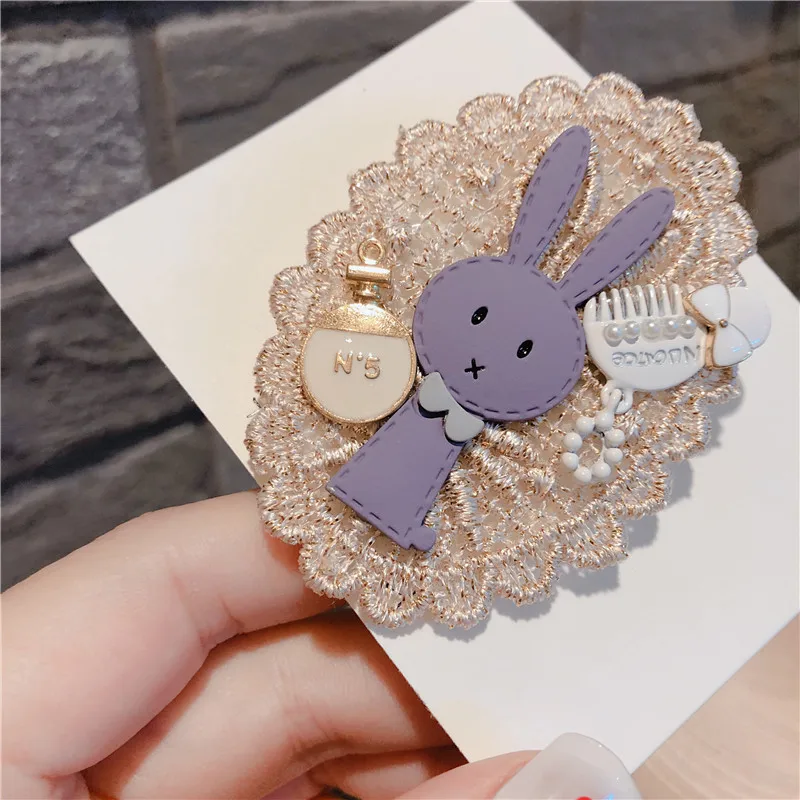 Винтажные Мультяшные кролики Банни кружевные жемчужные броши на булавке значки для женщин модные ювелирные изделия корейская ручная работа