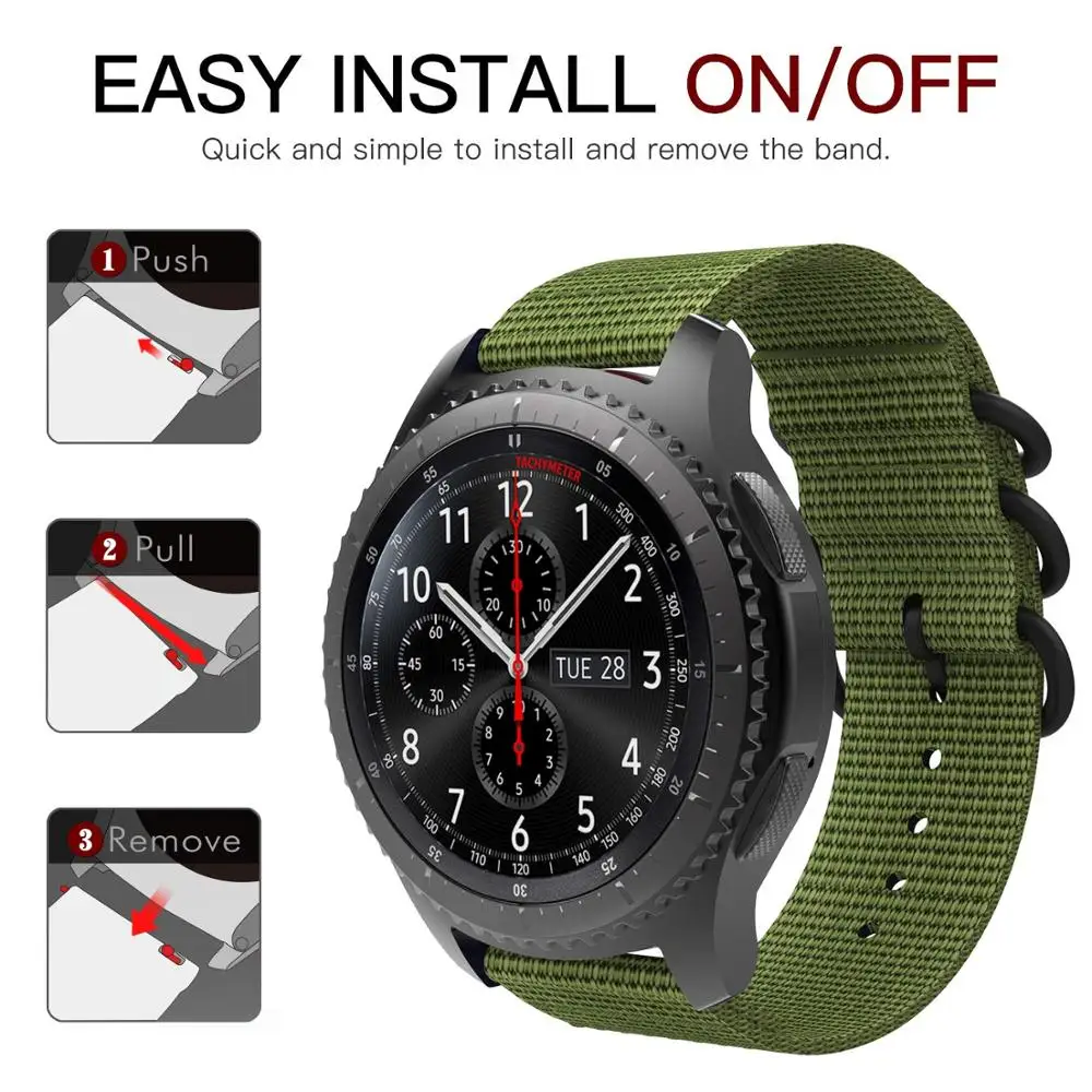 Ремешок для часов galaxy watch 46 мм нейлоновый браслет Samsung Gear S3 Frontier Amazfit Bip huawei Gt nato 22