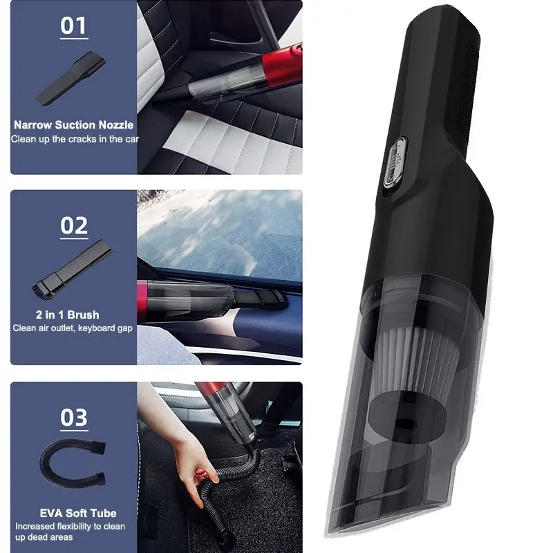 120W 10000pa Strong Suction Wireless Car Vacuum Cleaner Portable with Handheld Vacuum Cleaner Car Household Dual-use Mini Cleane