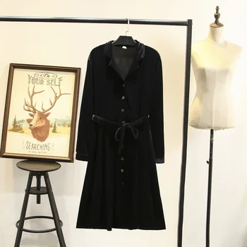 

200 Jin Fat Mm Slim Waist Velvet Shirt Skirt Big Pendulum Dress Increase Code Women's Wear 7374