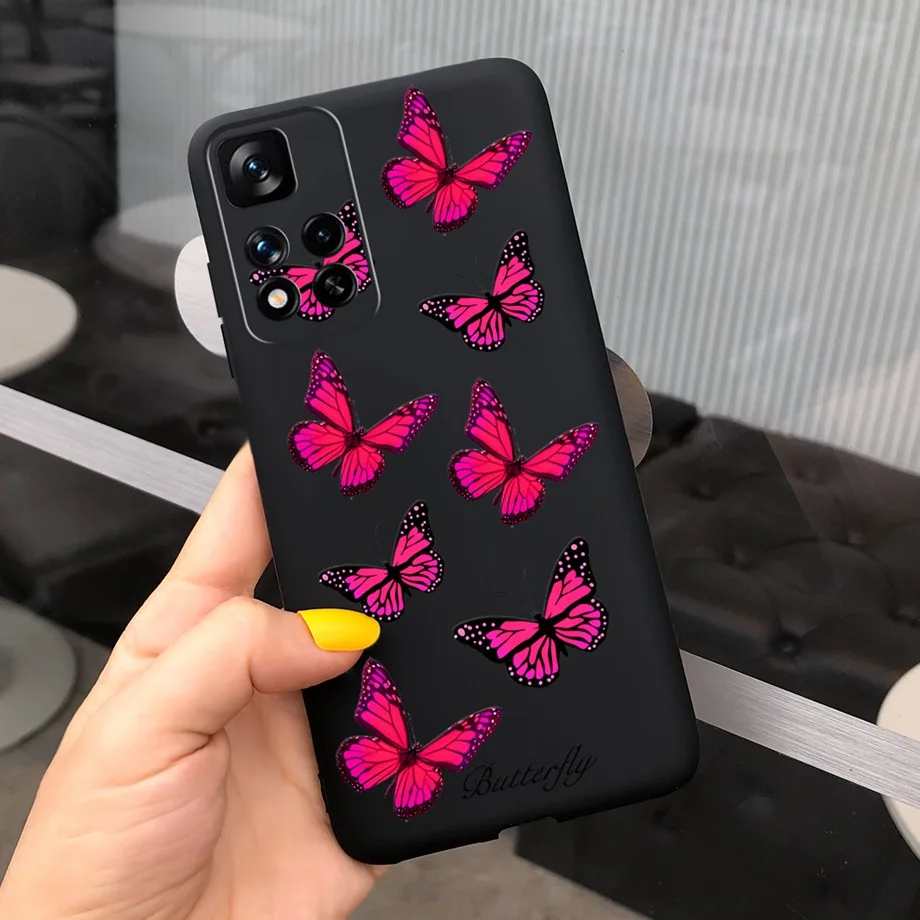 flip cases For Xiaomi Redmi Note 11 China Case 2021 6.6 inch Cute Girl Butterfly Flowers Back Cover For Redmi Note 11 Note11 Soft Silicone phone purse Cases & Covers