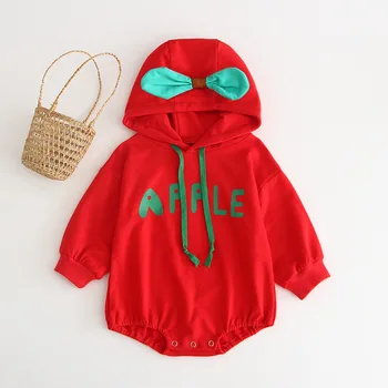 

Hotsales Babies Wear boys and girls Long sleeve hooded romper suits kids Apple Orange Banana printed clothes